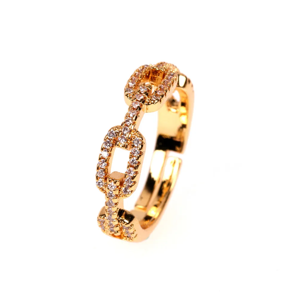 

18k Gold Plated Mirco Pave Link Rings for Women Brass Rings, As pic