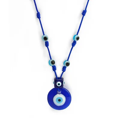 

Ins Best Selling Kabbalah Lucky Amulet Evil Eyes Pendant Necklace Blue String Multiple Knotted Devil Eyes Necklace For Girls