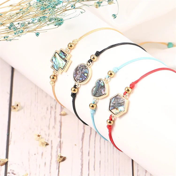 

Lucky Simple Rope Chains Bangle New Women Crystal Bead Shell Heart Charms Bracelet, Gold