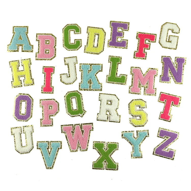 

Bulk stock embroidery patch colorful 26 alphabets iron on chenille patch