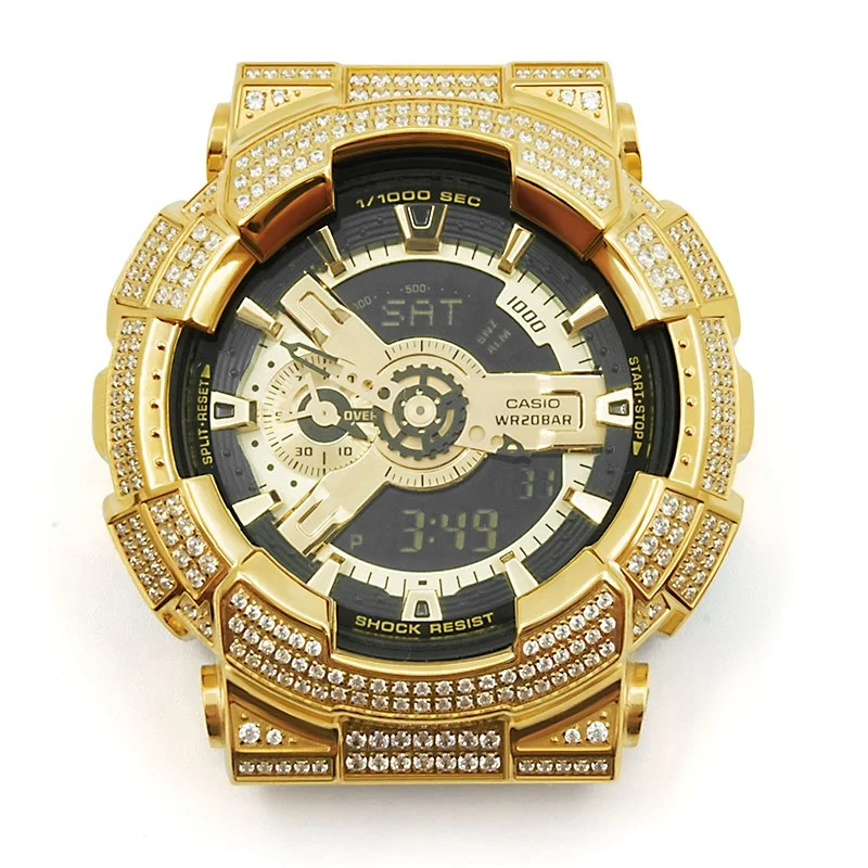 

GA110 100 Bling bling diamond case stainless steel watchband series and frame metal case bracelet modification diamond bezel, Silver,gold,rose gold