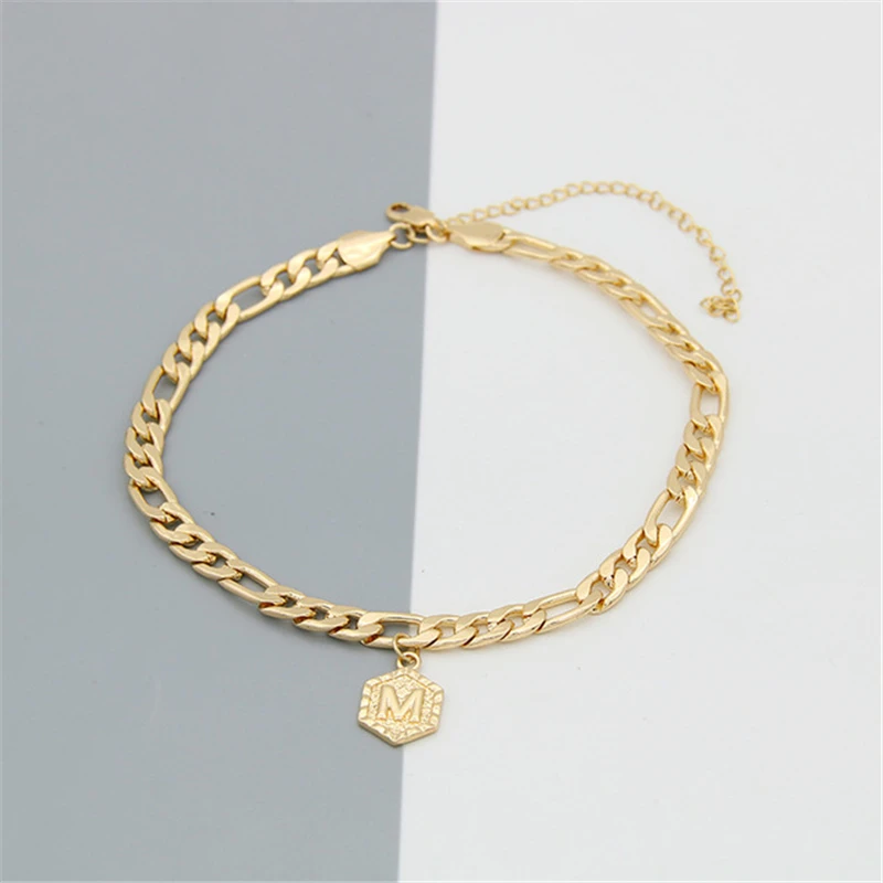 New Fashion Jewelry Chain Custom Gold Plated A-Z Letters monogram Initial Anklet for Women