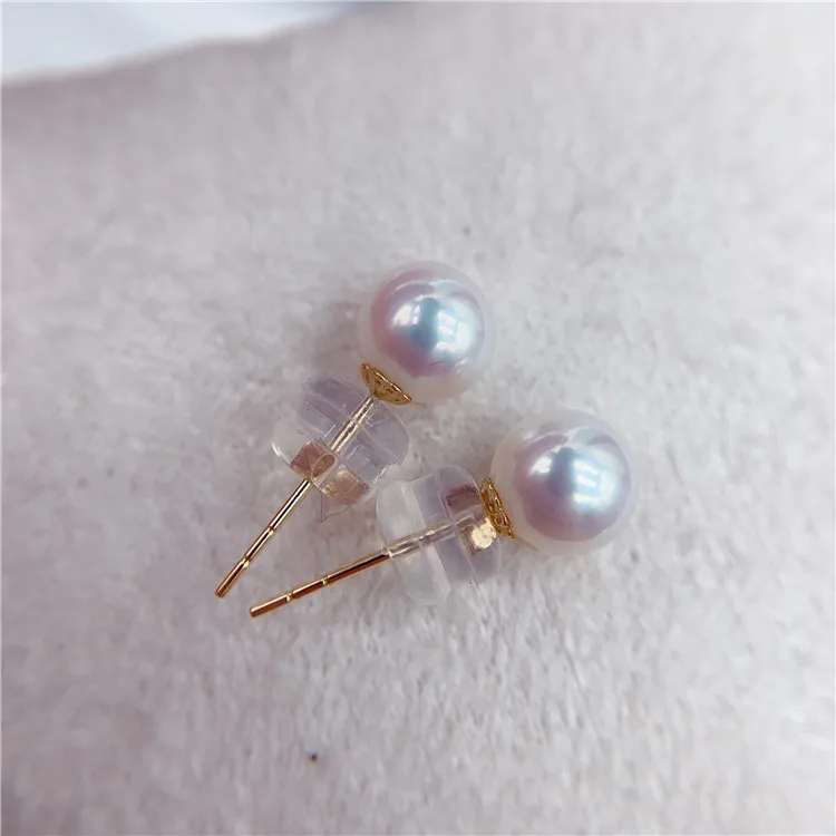 

Certified Akoya Pearl 18K Stud Earrings 5-6Mm Freshwater Nuclear Pearl Strong Light White Transparent Pink Classic Earrings