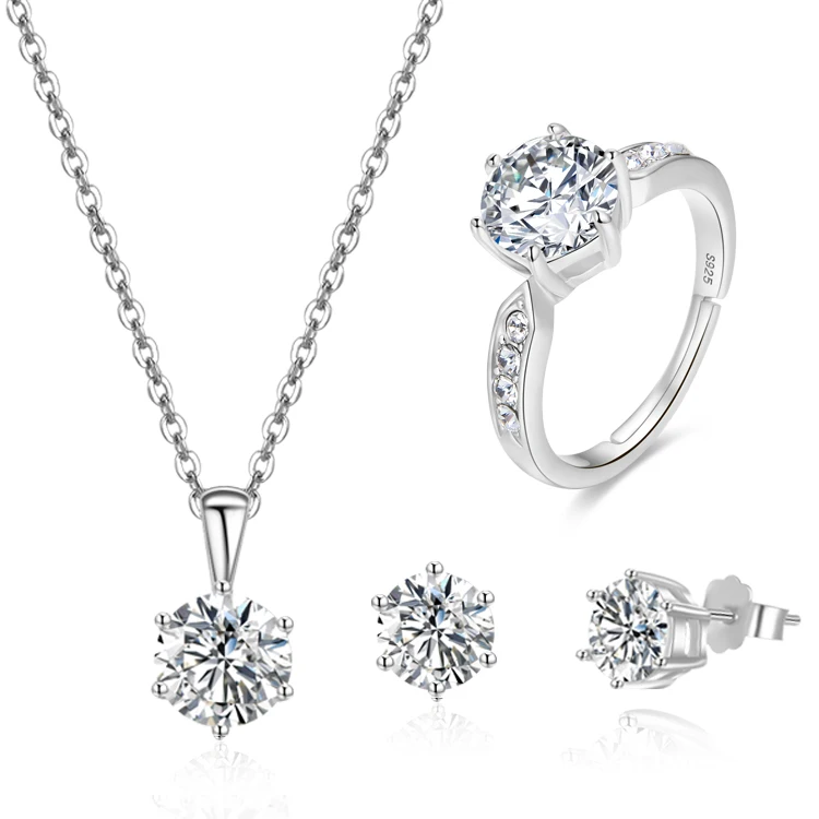 

RINNTIN SN278 Minimalist Wedding Jewelry Set Wholesale 925 Sterling Silver Cubic Zircon Pendants Diamond Necklace