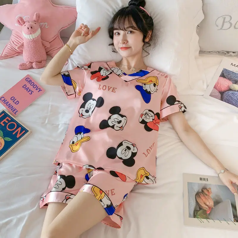 

Korea Fashion Pijamas de Animale Cartoon Sleeping Clothes Short Sleeves Pajamas 2 Piece Set Pyjamas Women Sleepwear, Picture shows