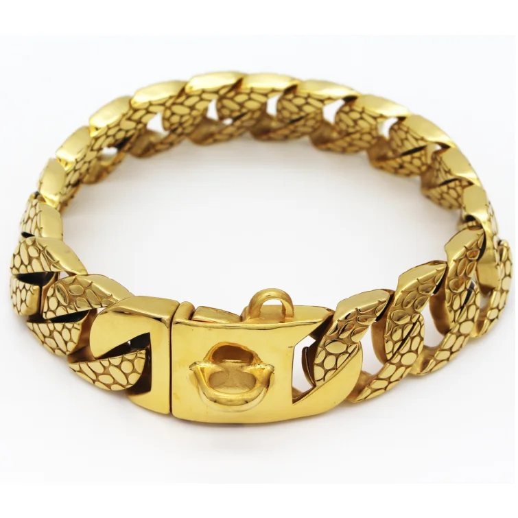 

Wholesale OEM Manufacture custom logo 18K gold-plated cuban collar and leash dog cuban chain cuban link dog collar