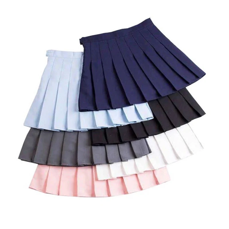 

2021 Women Fashion Summer High Waist Pleated Skirt Candy Colors Female Mini A-Line Stitching Button Bottom Girls Dance Skirts