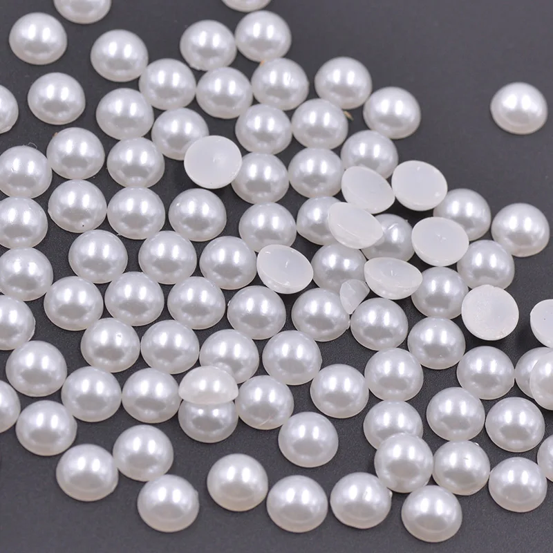 2 4 6 8 10 12 16 18 20mm White Half Round Pearls Beads Non Sewing Strass Flatback Acrylic Bead Nail Art Stones for DIY Crafts