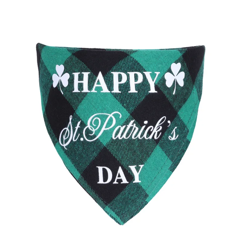 

Hot Selling Irish St. Patrick's Day Plaid Alphabet Printing Cat Dog Saliva Towel Bandana Scarves Triangle Pet Bibs, As picture