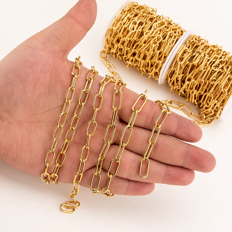 

Hot Sale 18k Gold Plated Chain For DIY Making Bracelet Accessories Stainless Steel Paperclip Chain