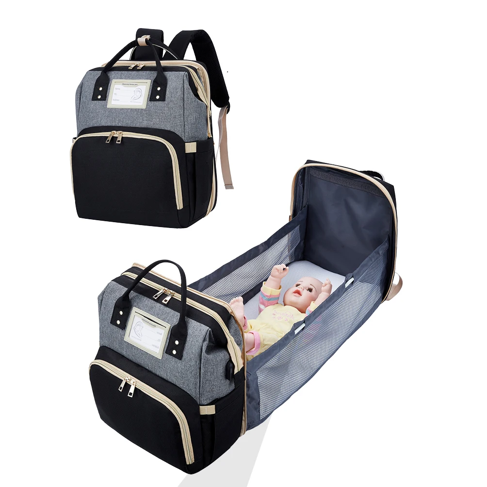 

2021 waterproof USB baby nappy change bags set mummy travel multi-function diaper crib backpack