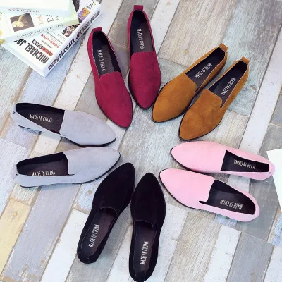 

HLS344 fashion dress pointed simplicity chunky casual office women flats shoes, Black, brown, wine red, gray, pink