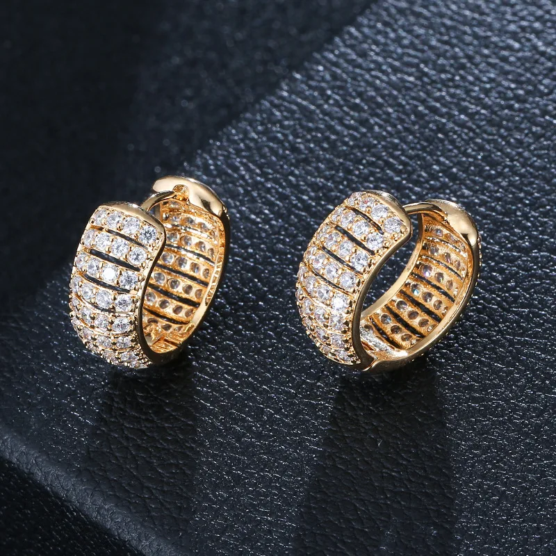 

Fashionable and versatile hip hop circle hollow Earrings copper inlaid with zircon classic style earrings women's accessories, Gold color