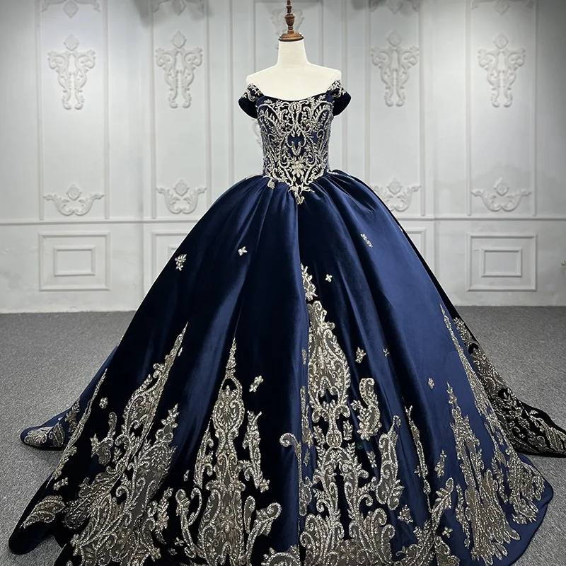 

Jancember 9867 Velvet Elegant Blue Prom Off Shoulder Ball Gown Evening Party Dresses