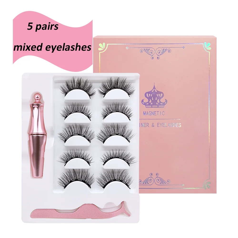 

High Quality 3D Colored False Lashes Liquid Eyeliner Magnetic Eyelashes Set With Tweezers, Black