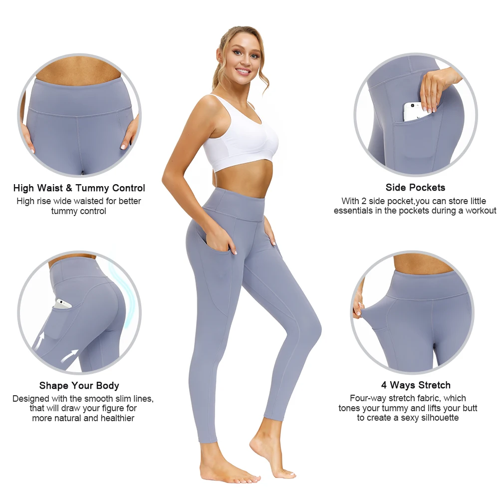 

Elasticity Compression High Waist Four Way Stretch Sports Women Fitness Yoga Pants Leggings with Pockets, Customized colors