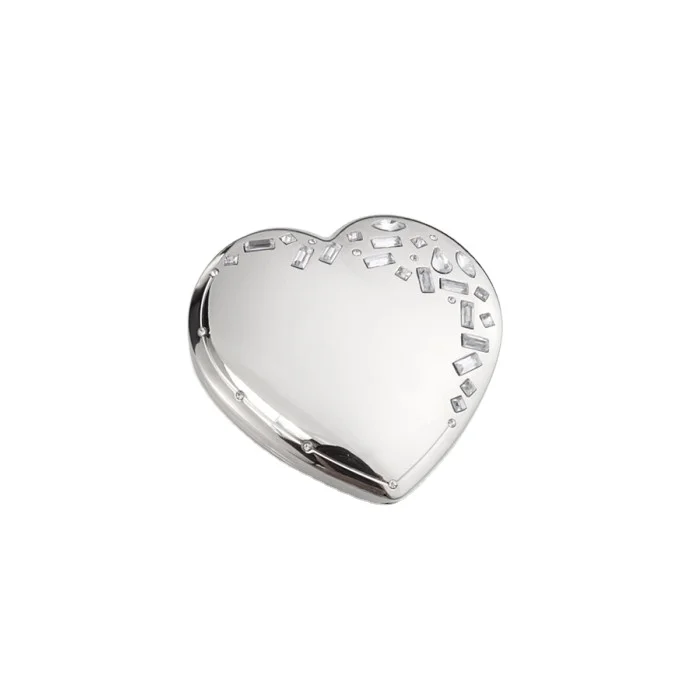 

Heart Makeup Mirror With Clear Crystals And Beads Dual Sided Pocket Mirror Make Up Mirror For Ladies Cosmetic appliances, Silver