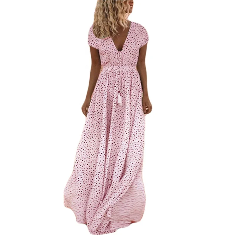 

deep V-neck beach polka dot women's dress sleeveless maxi dress, Photo shown