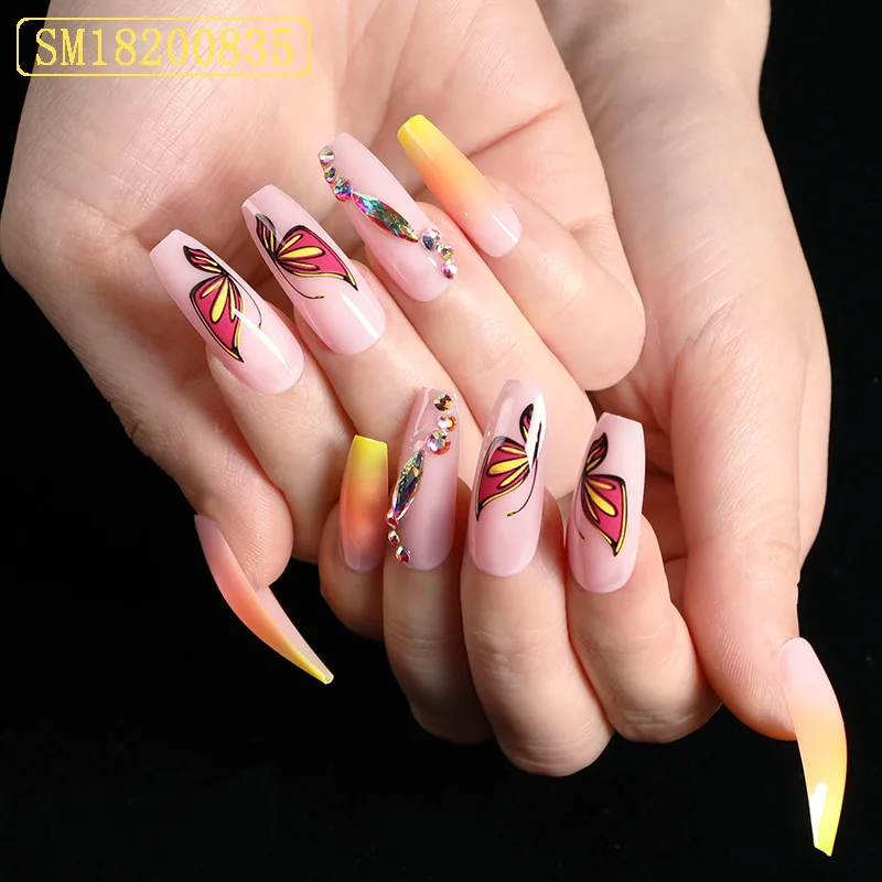 

24pcs/Set With Sticker Rainbow Ballerina Full Cover Press on Nail Art Artificial Long Coffin Designed Press On Nails, Multi color