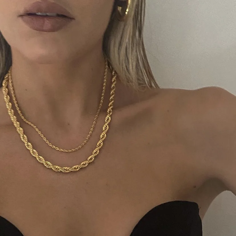 

Hip Hop Twist Link-Chain 5Mm 2Mm Thick Collarbone Chain 24K Gold Necklace Jewelry Bracelet Gold Plated Rope Chain