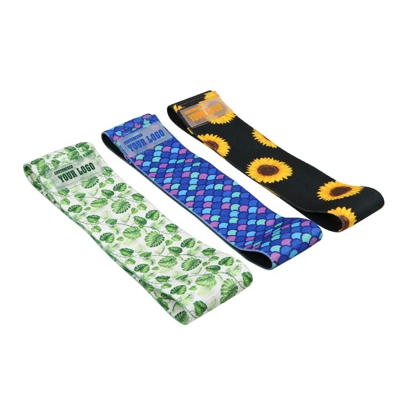 

Low MOQ Custom Logo And Pattern Elastic Fabric Glute Booty Hip Circle Exercise Resistance Bands Set, Every kinds print or customized