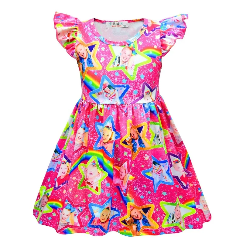 YWNSU New Arrival Summer JoJo Siwa Dress Milk Silk Fabric Clothing Set JoJo Unicorn Fly Sleeve Dress