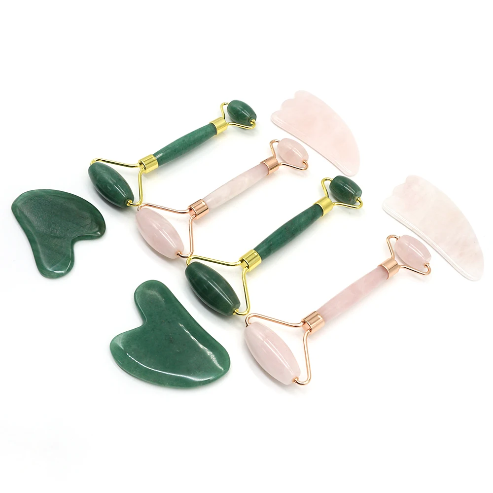 

2021 beauty product facial massage metal handle portable anti wrinkle rose face jade roller