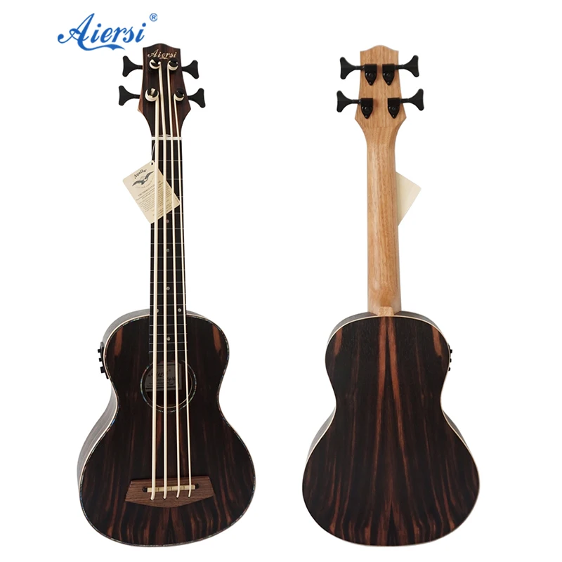 

China made Custom Aiersi brand Java ebony Body Electric Bass ukulele fretless U bass Guitar music instruments