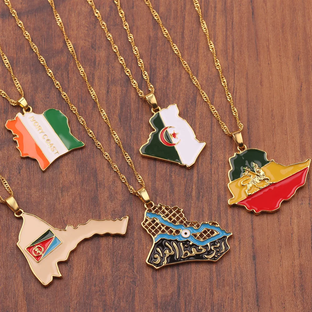 

NEW Africa Guinea Ghana Liberia Undersea Jamaica South Africa India Brazil Pendant Chain Man Jewelry Country Map Flag Necklace, Gold