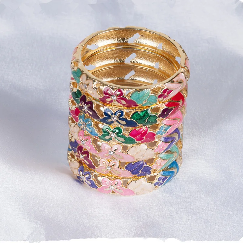 

Zooying Fashion Enamel Bracelets Bangle Jewelry Peony Cloisonne Bracelet for Friendship Gifts, Colorful