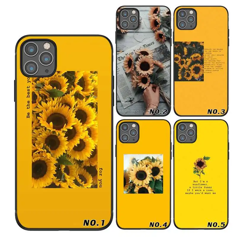 

Beauty Yellow Sunflower Luxury Unique Design Phone Cover for iPhone X XR Xs Max 11 11Pro 11Pro Max Case, Black