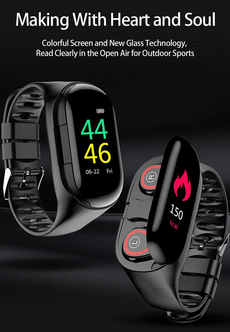 Amazon hot sale Newest M1 Smartwatch With BT5.0 Earphone Heart Rate Monitor Smart band Long Time Standby Sport Watch Men