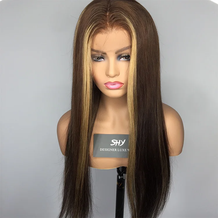 

Blonde Wigs For Black Women With Highlight 18Inch Glueless Straight Human Hair Lace Front Wig Pre Plucked