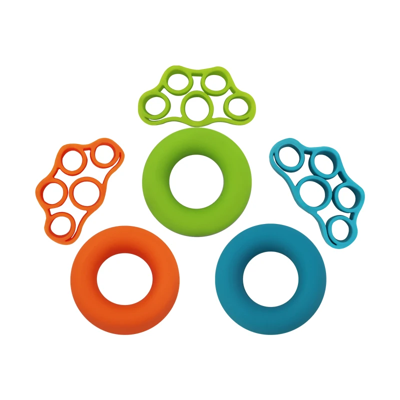 

Wholesale 6 pieces of fitness equipment hand strength trainer adjustable silicone finger trainer stretcher grip training set, Green,orange and blue