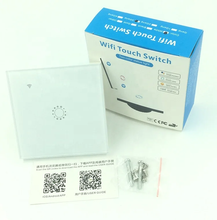 
Fast delivery 1 Gang EU WiFi Switch Amazon Alexa and Google Home Touch Wall Switch LED Light Glass Panel Remote Smart Switch OEM 