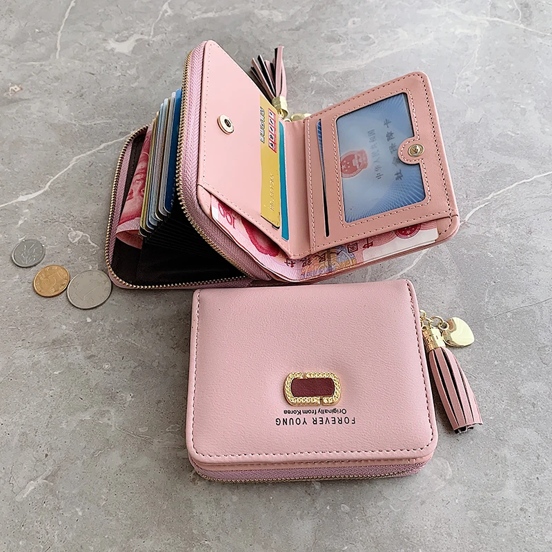 

Card bag wallet one bag female 2020 new small multi-card two folding zipper wallet female short