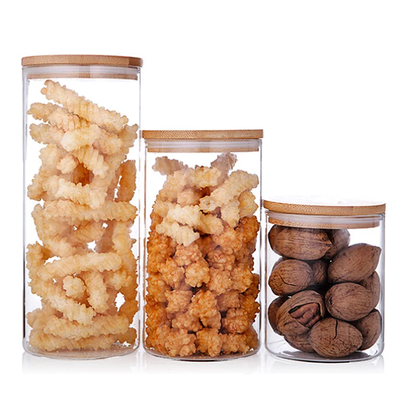 
High Borosilicate Airtight Food Cookie Glass Jar Container Small Glass Spicy Jar With Wooden Lid 