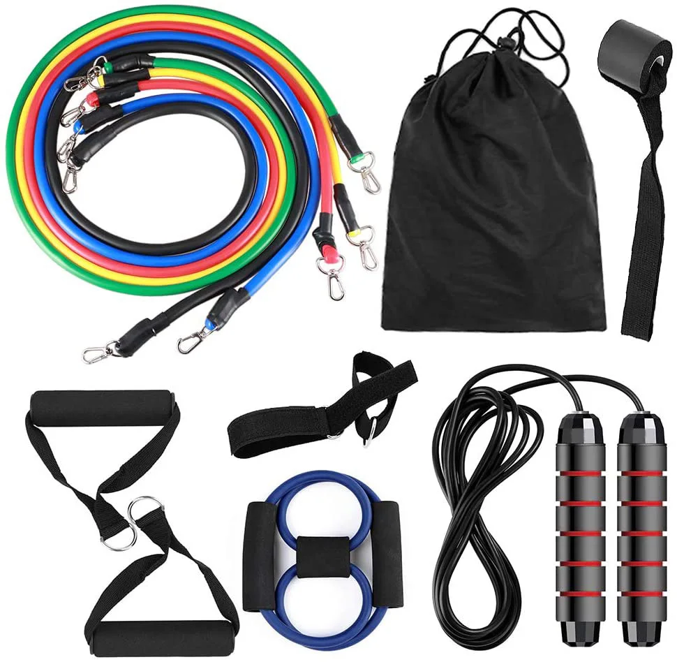 

13pcs Pull Resistance Bands Set with Jump Rope Door Anchor Ankle Straps Handles 8-Shaped stretch Band for Home Gym Workout