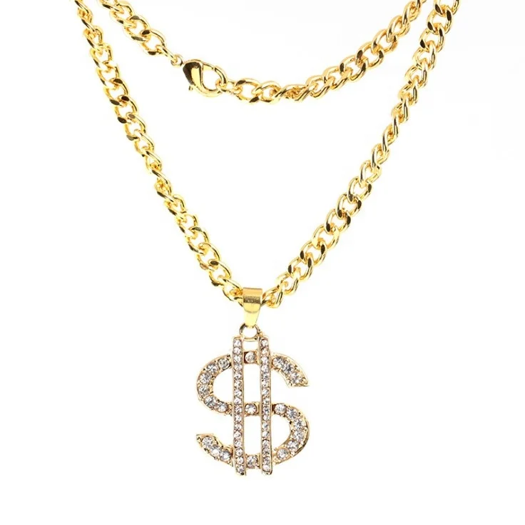 

Hot Selling Hip-Hop Exaggerated Diamond-Studded Dollar Necklace Dollar Symbol Pendant Jewelry