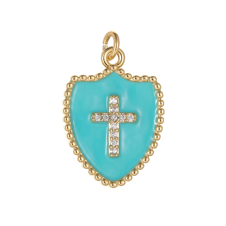 

Fashion Temperament Gold Drop Oil Cross 14K Gold Shield Religious Pendant for DIY Jewelry Making