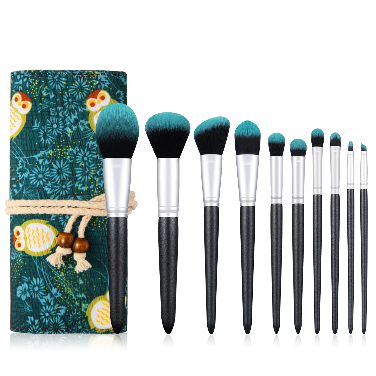 

XINYAN Newest 10pcs Foundation Powder Blush Makeup Brushes Beauty Tool For Dark Green private label blush brush