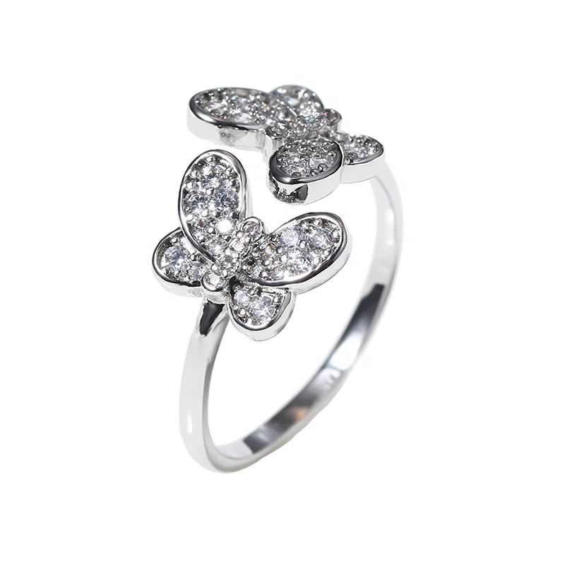 

New Design Jewelry Calssic Rhodium Plated Ring Custom 925 Sterling Silver Butterfly Rings