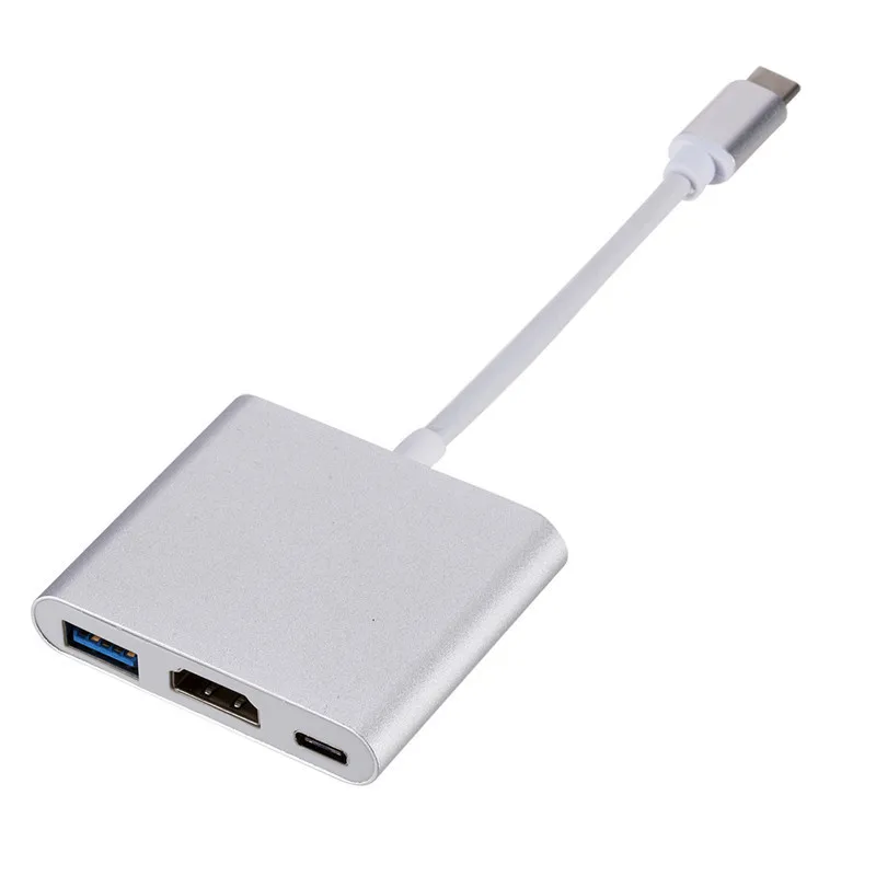 

Pogo wholesale on stock 3 in1 usb hub type c to hdm 4K usb3.0 PD charging adapter converter for Macbook, Silver