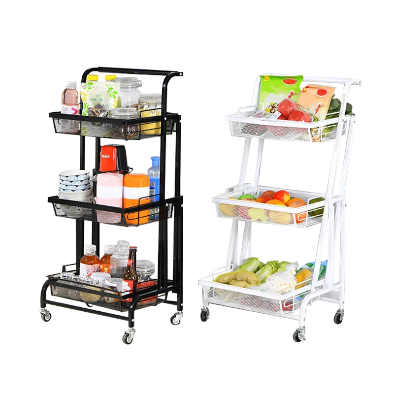 

Modern Folding Rack Wire Display Shelf Rolling Mesh Trolley Cart, Black/white/pink/blue