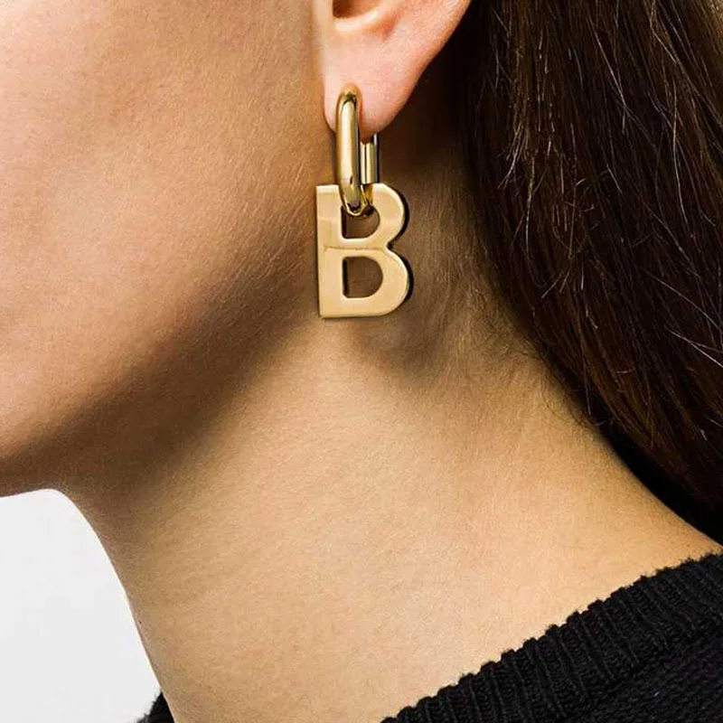 2022 Trendy Earring 18K PVD Gold Capital B Hoop Earring Design Statement Chunky Stainless Steel Earring Jewelry  Wholesale