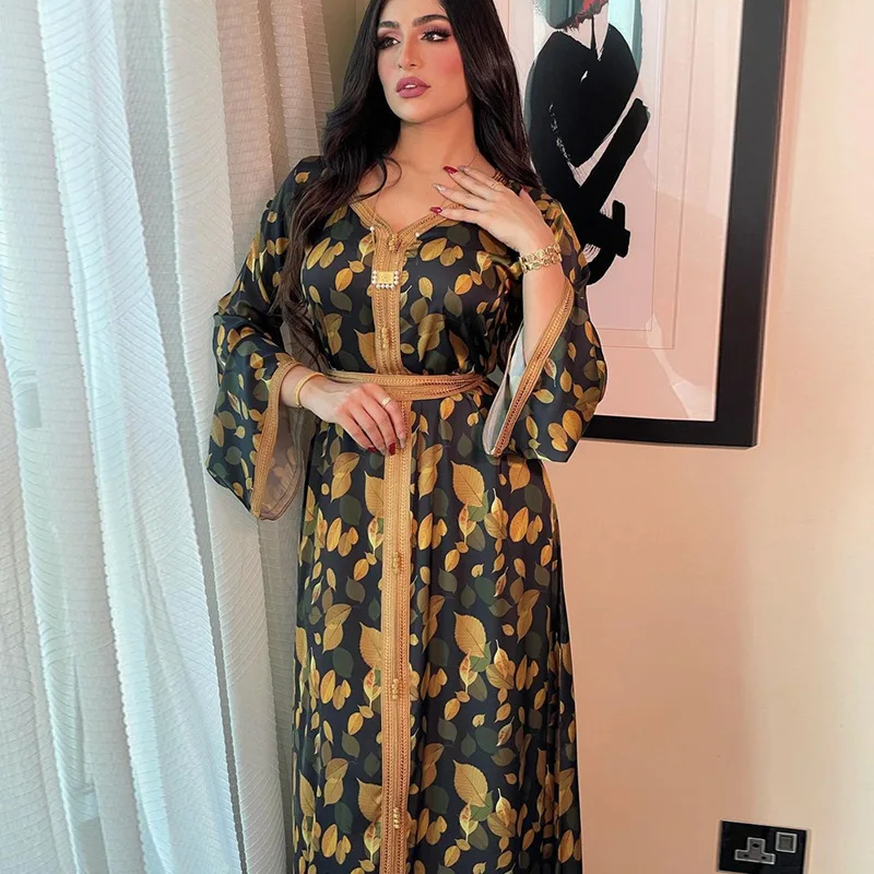 Women's printed Dubai style Kadi robe Muslim dress abaya, 1color