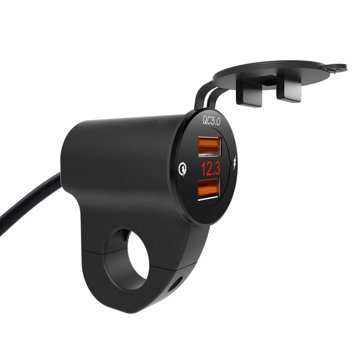 

Dual USB Port Waterproof Motorbike Motorcycle Handlebar Charger Fast Charging Adapter Power Supply Socket for Samsung Huawei Etc, Black