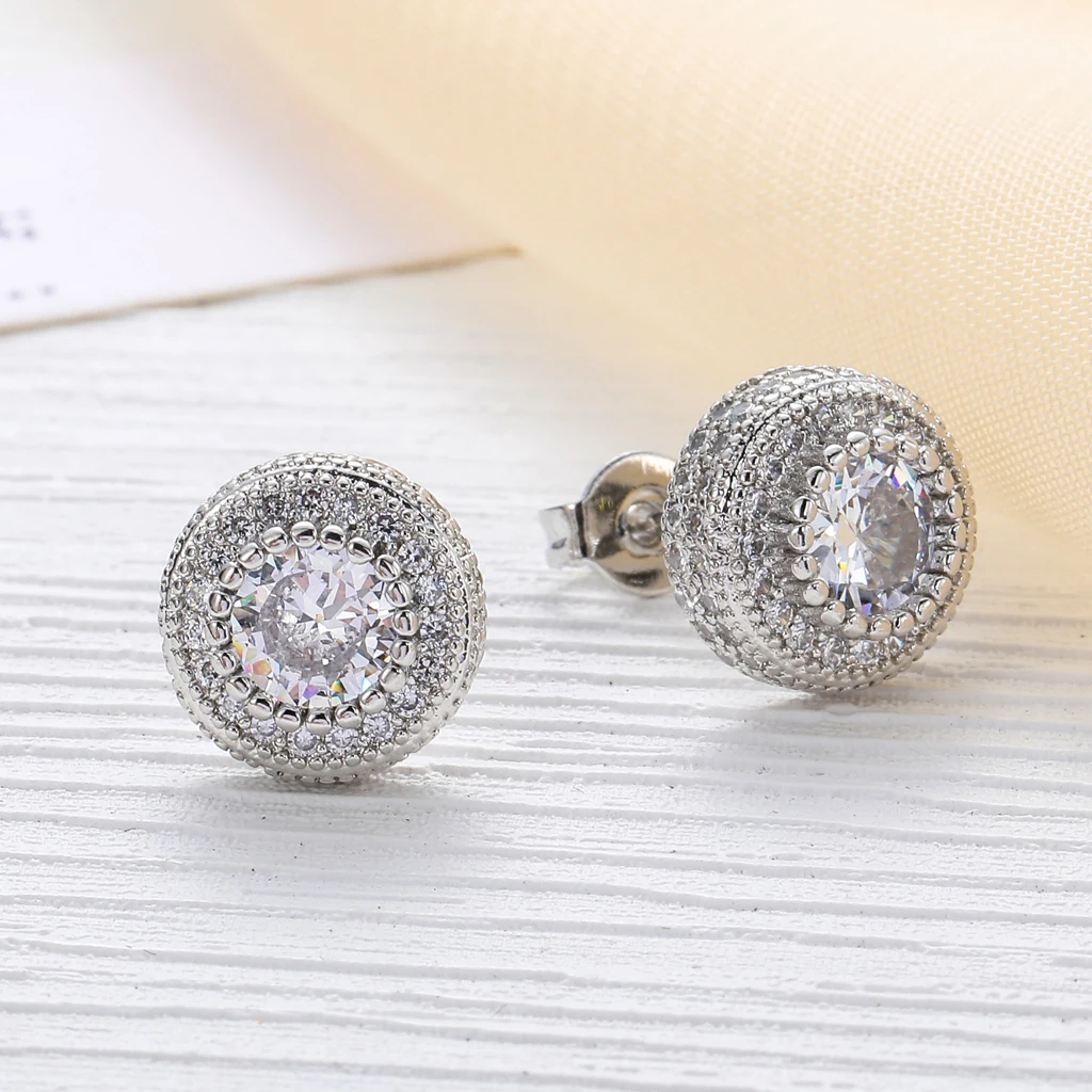 

S925 Silver Hip-Hop Piercing Round Full Diamond Zircon Earrings Rose Gold Men's Single Luxury Trendy Hip-hop Earring, Gold silver color