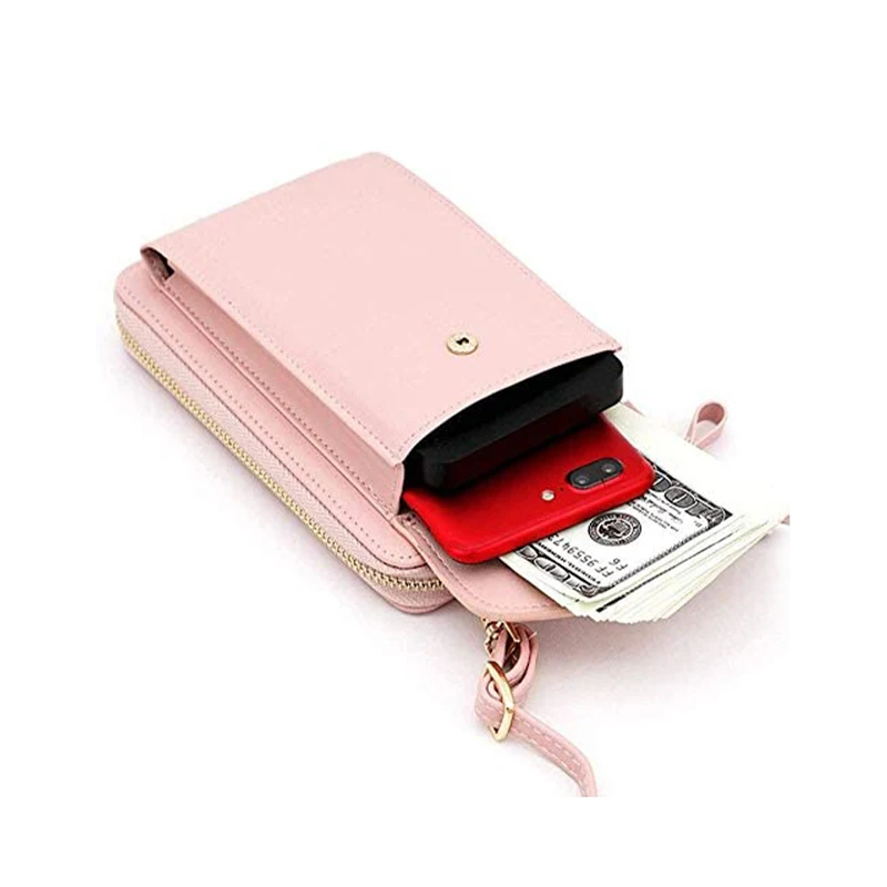 

Customized LOGO card holders long leather wallet women wallet phone storage pu holders Purse Shoulder Bags, Pink