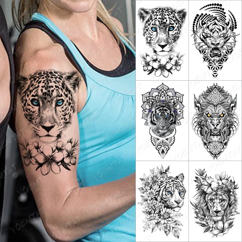 

Small Wholesale black Half Arm tiger temporary sticker tattoo, Cmyk